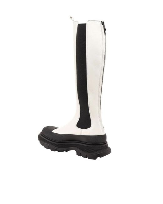 McQueen White Tread Slick Knee High Boots