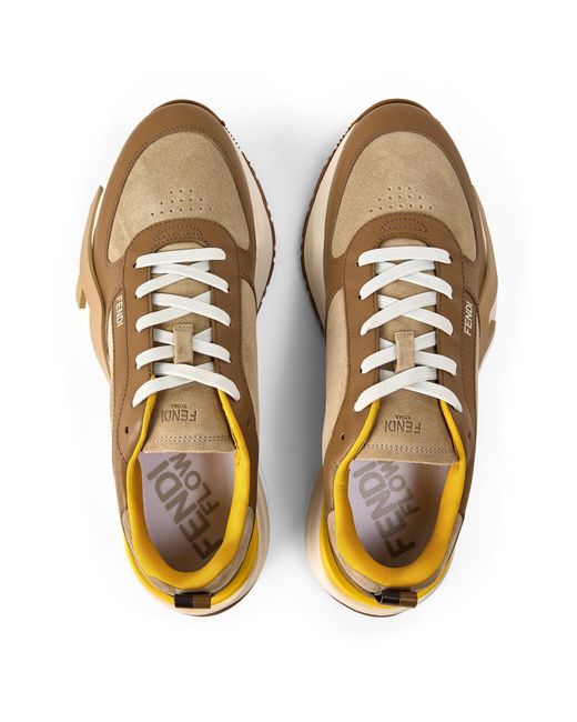 Fendi Natural Color Blocked Low Top Trainers for men