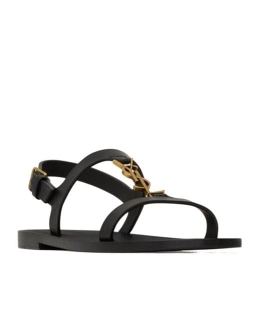 Saint Laurent Black Cassandra Logo Plaque Flat Sandals