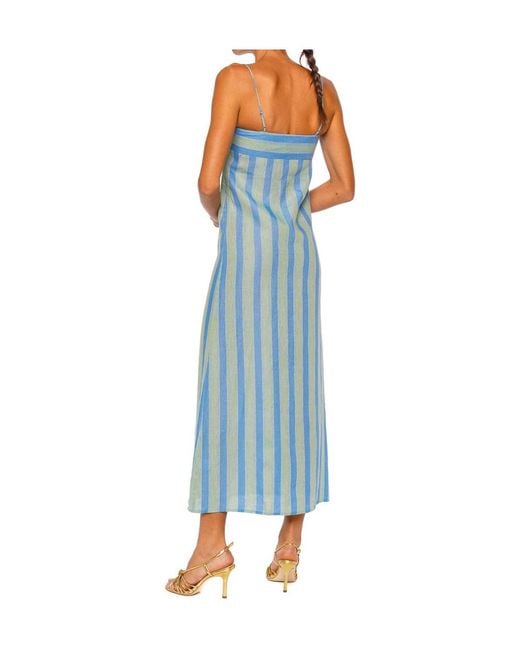 Staud Blue Striped Linen Maxi Dress