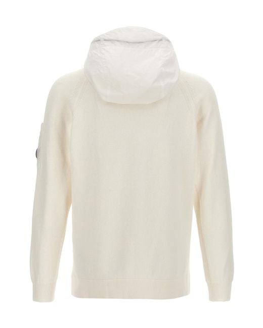 C P Company White Panelled Cotton Zip-Up Hoodie for men