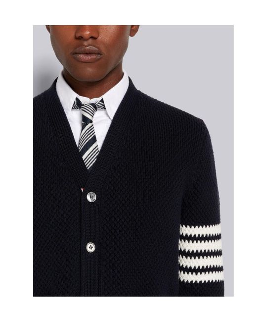 Thom Browne Black Seed Stitch Cotton 4-Bar High-Neck Cardigan for men