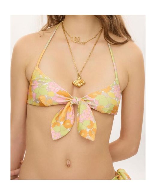 Chloé Metallic Chloé Floral Tie-Front Bikini Top