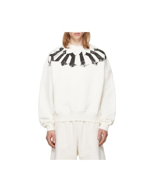 Palm Angels White Big Neck Logo Loose Crewneck Sweatshirt for men