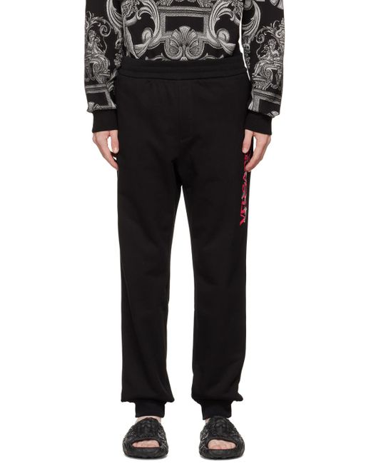Versace Black Logo Printed High Waist Track Pants for men
