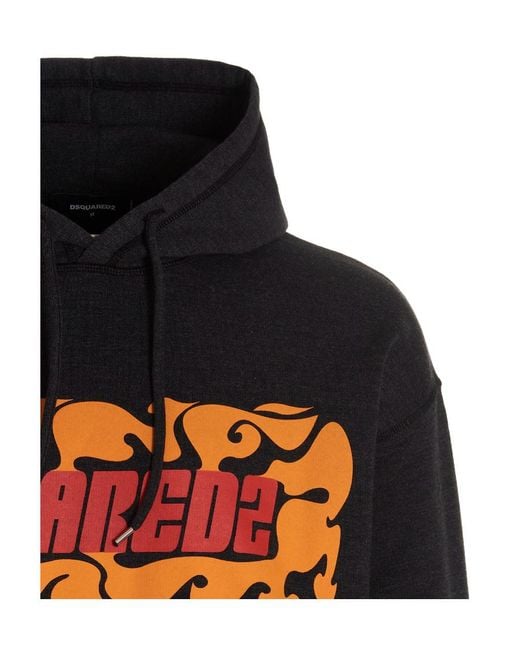 DSquared² Black Logo Printed Drawstring Hoodie for men