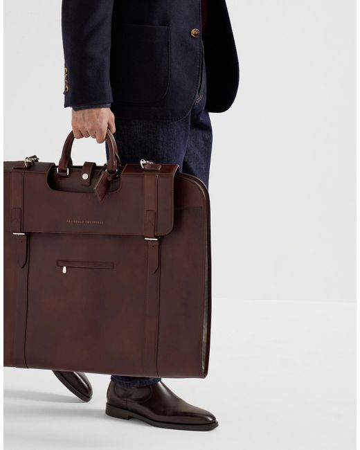 Brunello Cucinelli Brown Leather Suit Holder for men