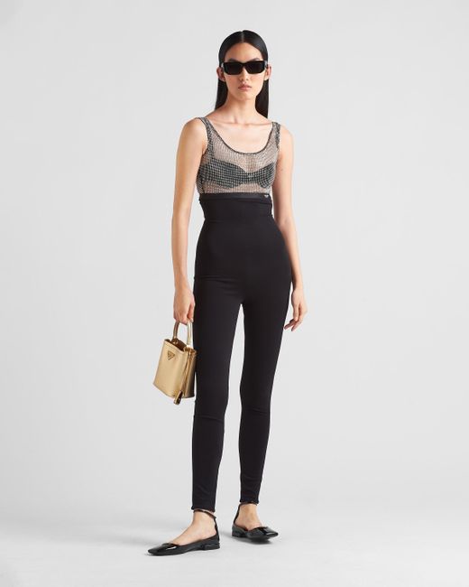 Prada Gray Embellished Mesh Cropped Top
