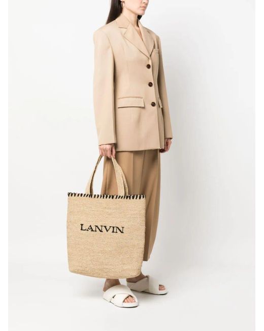 Lanvin Natural Logo Embroidered Top Handle Bag
