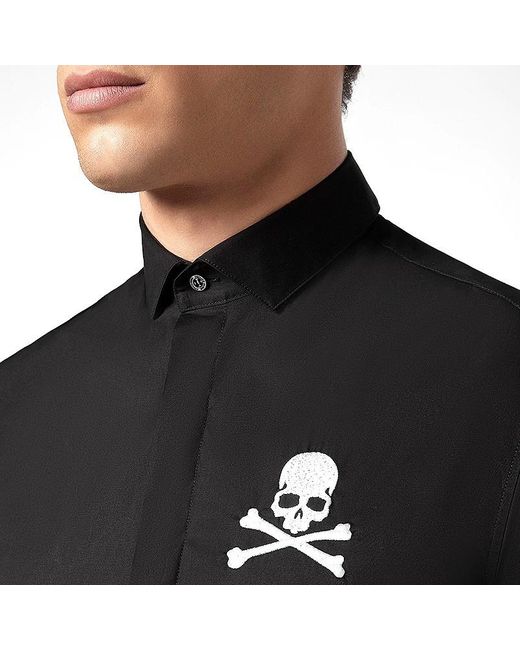 Philipp Plein Black Skull Logo Long-Sleeved Shirt for men