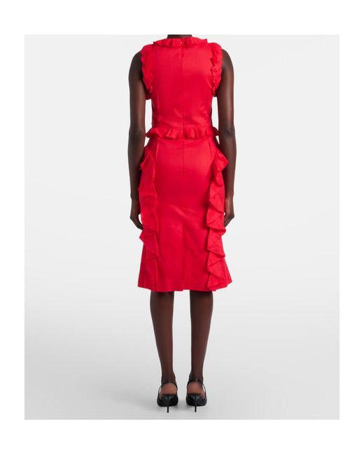 ShuShu/Tong Red Bow-Detail Ruffled Linen Midi Dress