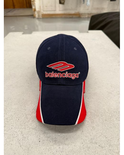 Balenciaga Blue Logo Embroidered Baseball Cap for men