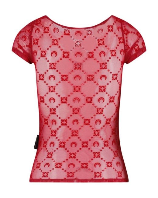 MARINE SERRE Red Flock Open Neck Top