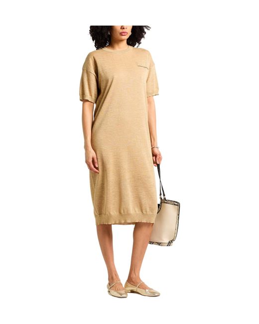 Brunello Cucinelli Natural Versatile Metallic-Colored Dress
