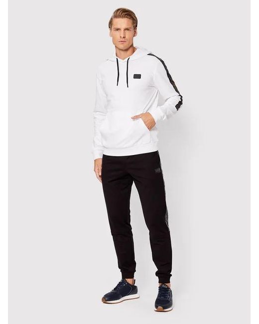 EA7 White Logo-Tape Drawstring Hoodie for men
