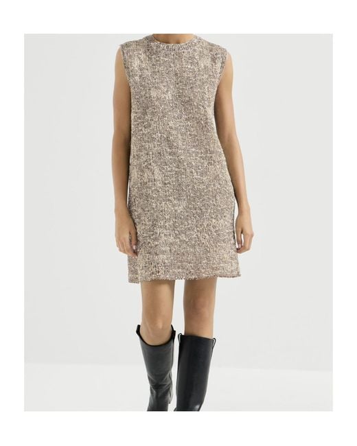 Brunello Cucinelli Gray Dazzling Craquelé Embroidery Dress