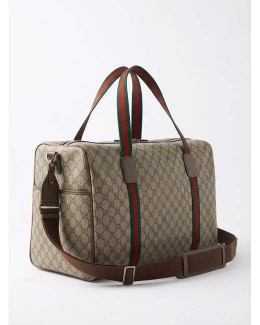 Gucci Brown Medium Duffle Bag With Web, Gg Canvas for men