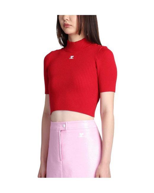 Courreges Red Courrèges Ribbed Knit Cropped Jumper