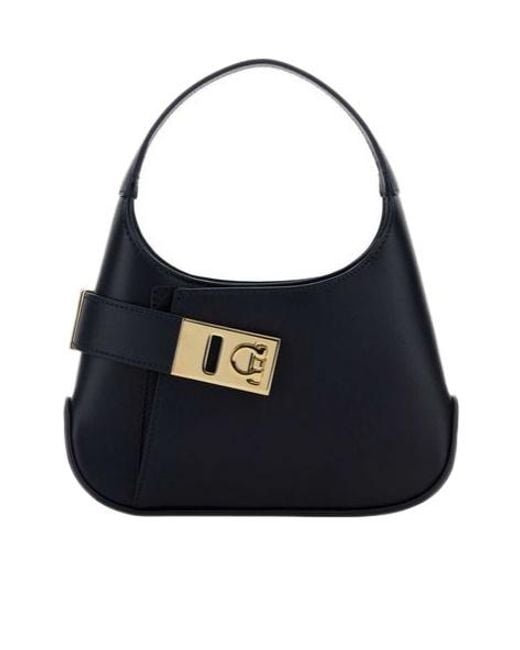 Ferragamo Blue Ferragamo Logo Plaque Gancini Buckled Hobo Bag