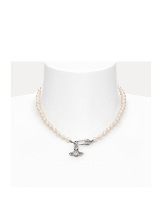 Vivienne Westwood White Orb Safety-Pin Orb Embellished Necklace