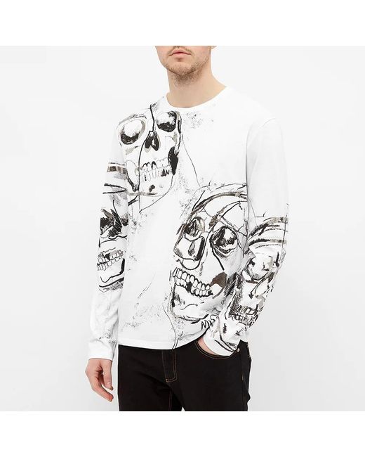 McQueen White Skull Print T-Shirt for men