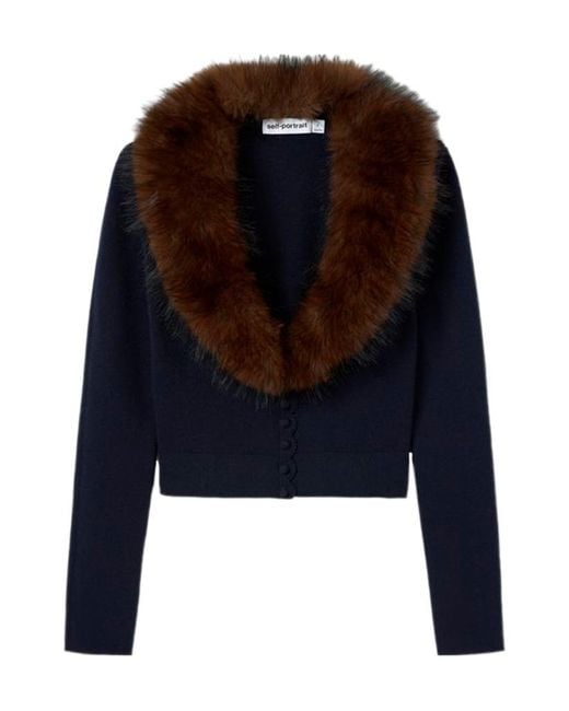 Self-Portrait Black Faux Fur Knit Cardigan