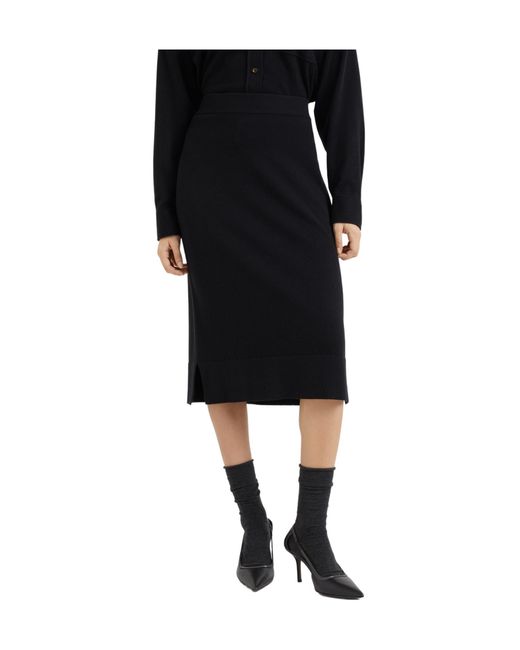 Brunello Cucinelli Black Cashmere Midi Skirt