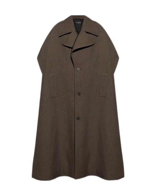 Balenciaga Brown Houndstooth Collared Poncho