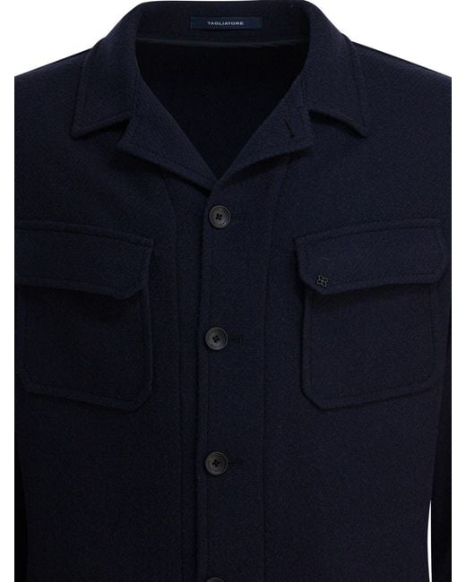 Tagliatore Blue Long-Sleeved Button-Up Jacket for men