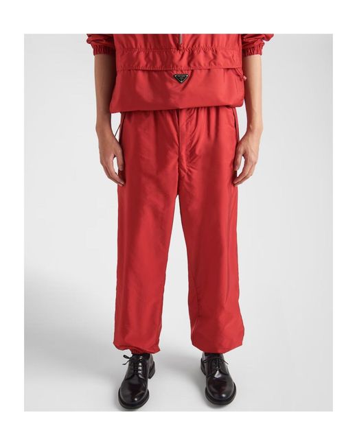 Prada Red Re-Nylon Logo Plaque Track Pants for men