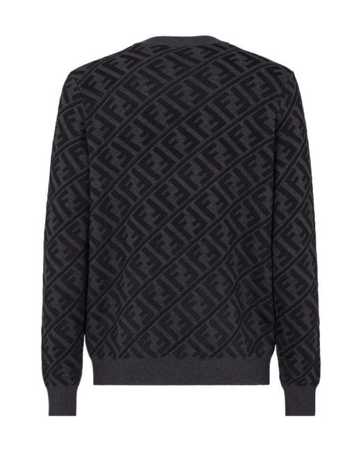 Fendi Black Monogram Jacquard Crewneck Knitted Jumper for men