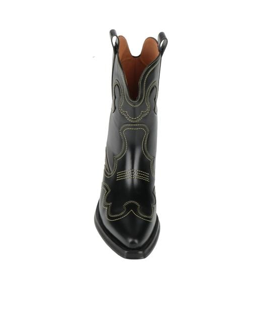 Ganni Black Simple Leather Denim Ankle Boots