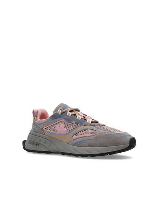 DSquared² Gray Sprinter Suede-Leather Mesh Sneakers