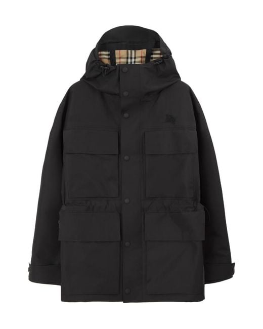 Burberry Black Patch-Pocket Hooded Parka Coat for men