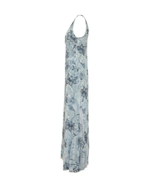 Ralph Lauren Blue Lauren Printed V-Neck Gown Dress