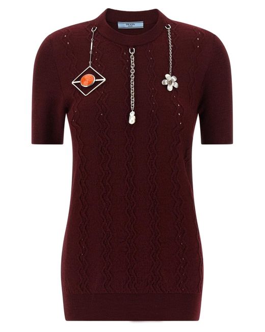Prada Red Short-Sleeved Crewneck Jumper