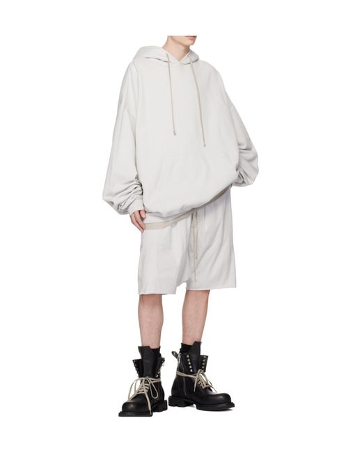 Rick Owens White Long-Sleeved Hoodie for men