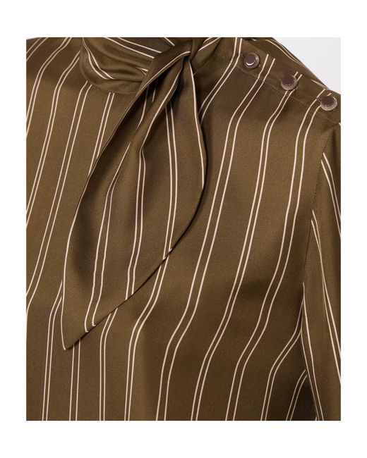 Max Mara Brown Stripe-Print Silk Blouse