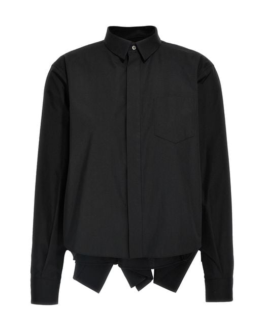 Sacai Black Poplin Long Sleeved Shirt