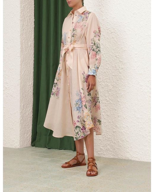 Zimmermann Pink Halliday Tucked Midi Shirt Dress