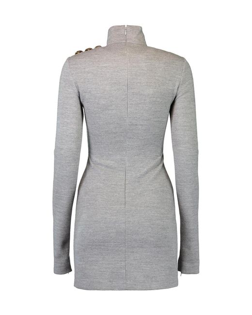 Balmain Gray Turtleneck Long-Sleeve Dress