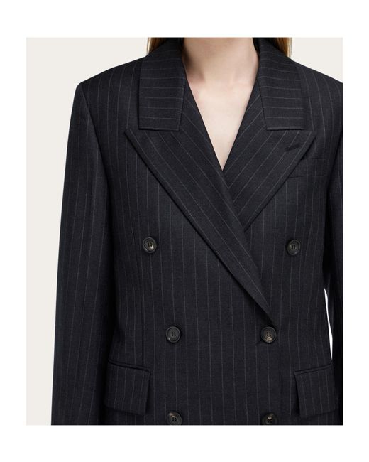Ferragamo Blue Double-Breasted Pinstripe Suit Jacket
