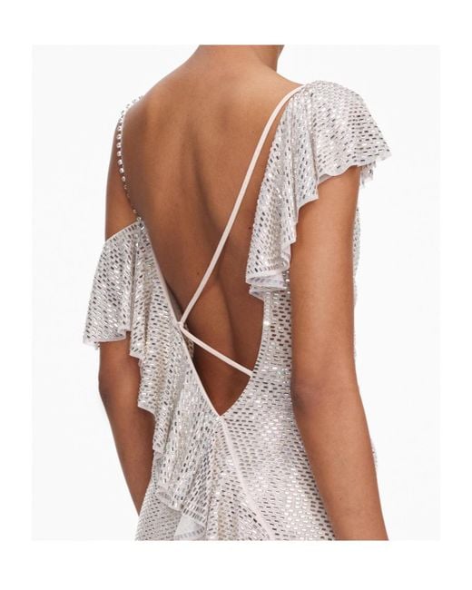 Self-Portrait White Sequin Ruffle Gown