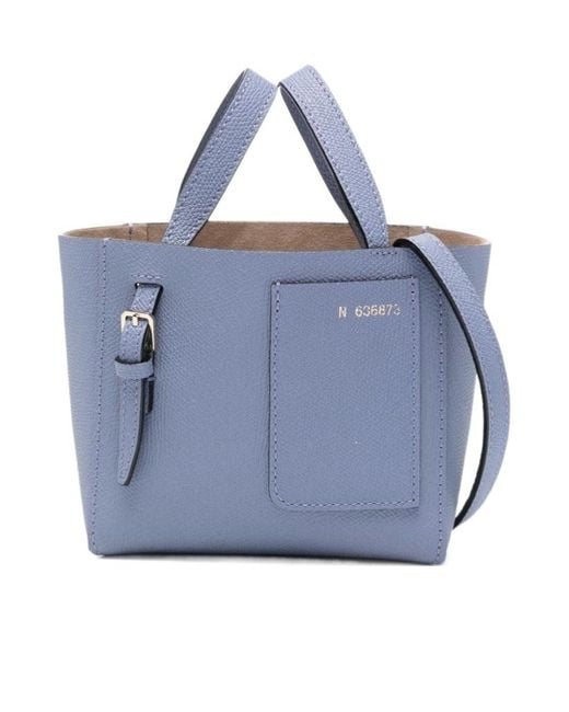 Valextra Blue Micro Leather Bucket Bag