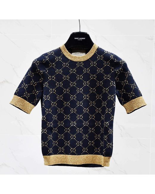 Gucci Blue Gg Lam Cotton Top