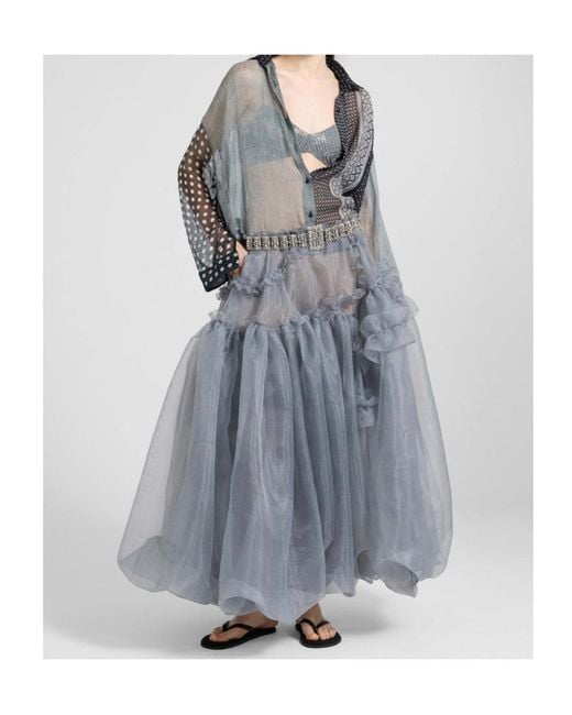 Ermanno Scervino Gray Patchwork-Print Silk Shirt