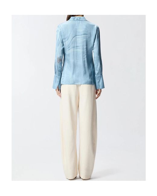Pinko Blue Placed Jewel Printed Fluid Shirt