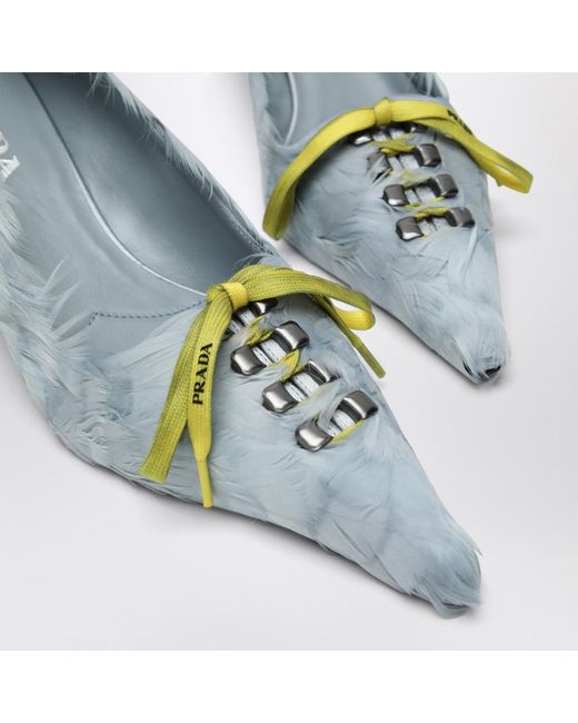Prada Blue Embellished Satin Pumps