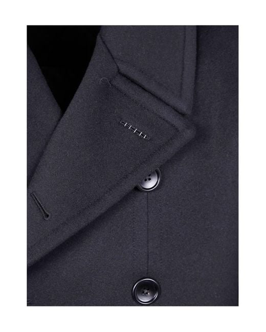 Tom Ford Blue Double-Breasted Long Coat for men