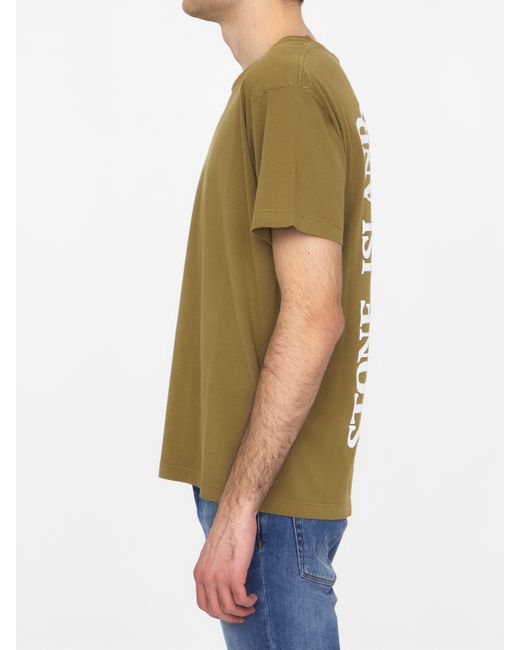 Stone Island Green Logo-Print Cotton T-Shirt for men